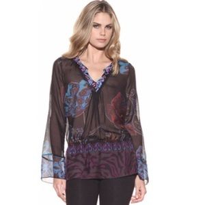 Hale Bob 100% Silk Peasant Top Sheer Bold …